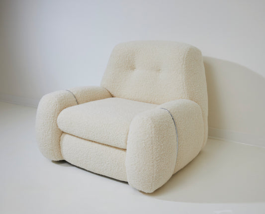 1970's Armchair in Bouclé Wool, Chrome Detailing