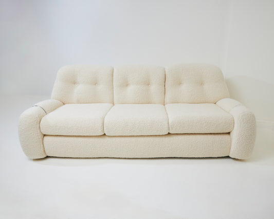 1970's 3-Seat Sofa in Bouclé Wool, Chrome Detailing